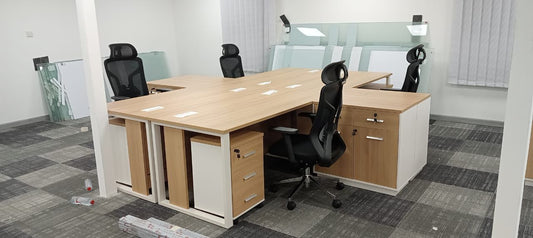 Office Desk with Side Table & Pedestal Drawer 200cm - Oak Finish | Dubai UAE