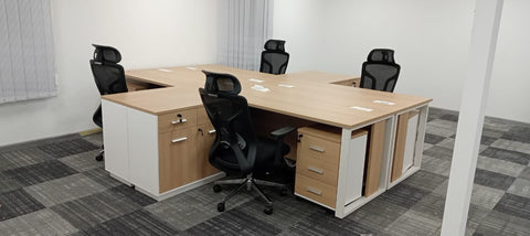 Office Desk with Side Table & Pedestal Drawer 200cm - Oak Finish | Dubai UAE