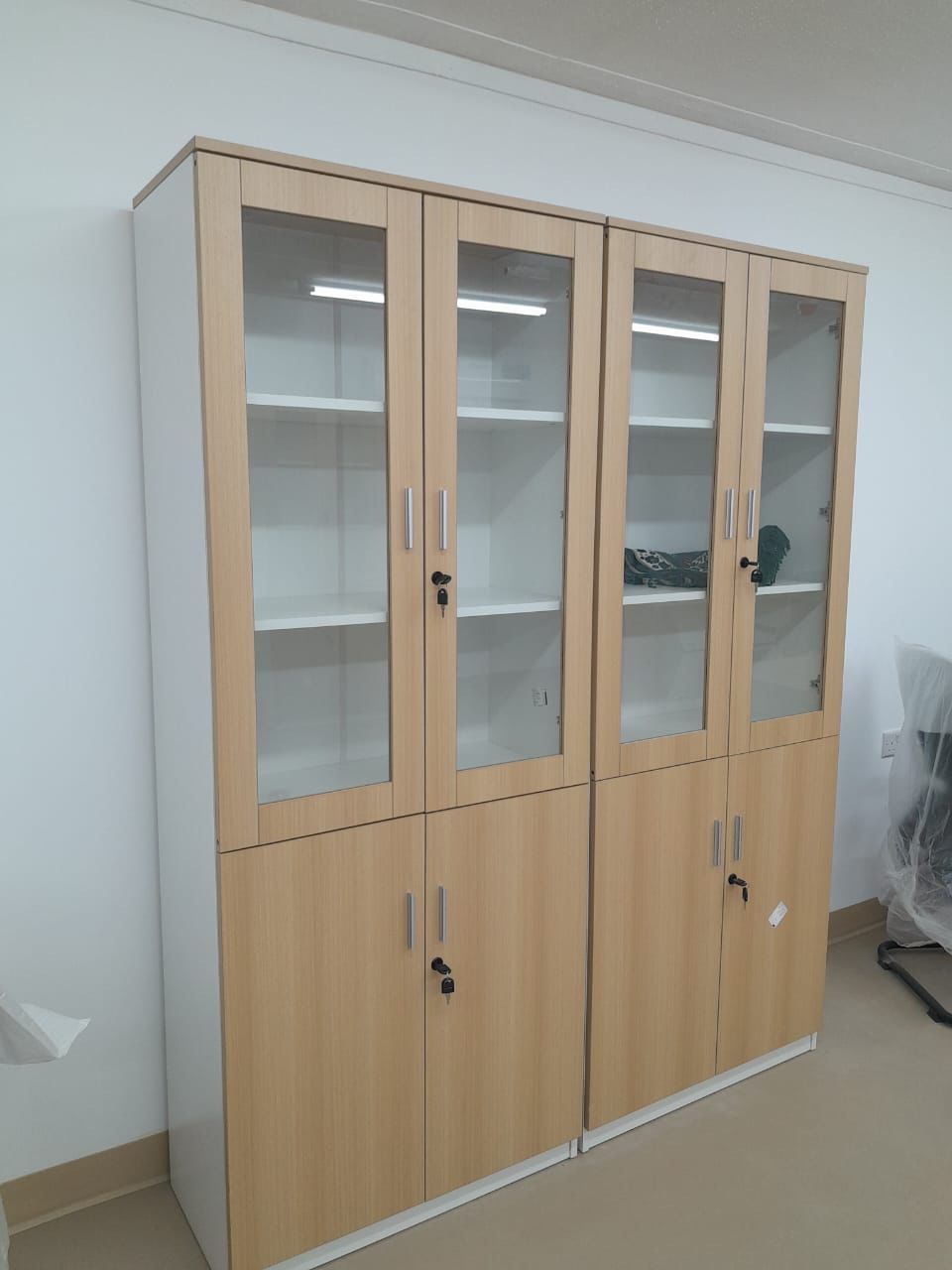 INFINI HOMES Glass Door Cabinet UAE - Model BX-D305 Oak White 200x80x40cm Dubai Abu Dhabi Sharjah