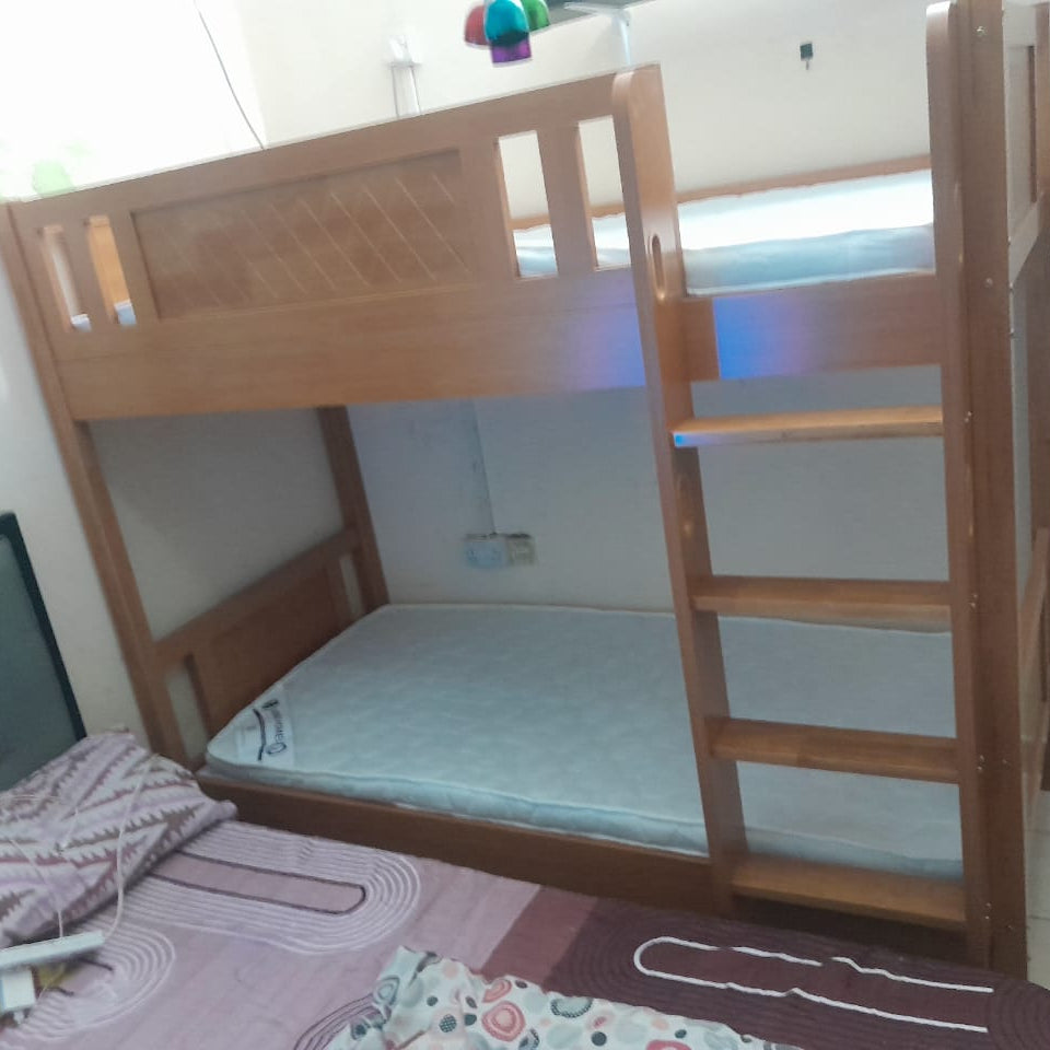 Wooden Bunk Bed for Kids & Teens UAE | Heavy Duty Bunk Bed Frame with Ladder & Safety Guardrail 0.9M