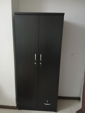 INFINI HOMES 2 Door Wooden Wardrobe UAE - White Engineered Wood 1 Lockable Drawer Modern Dubai Abu Dhabi Sharjah