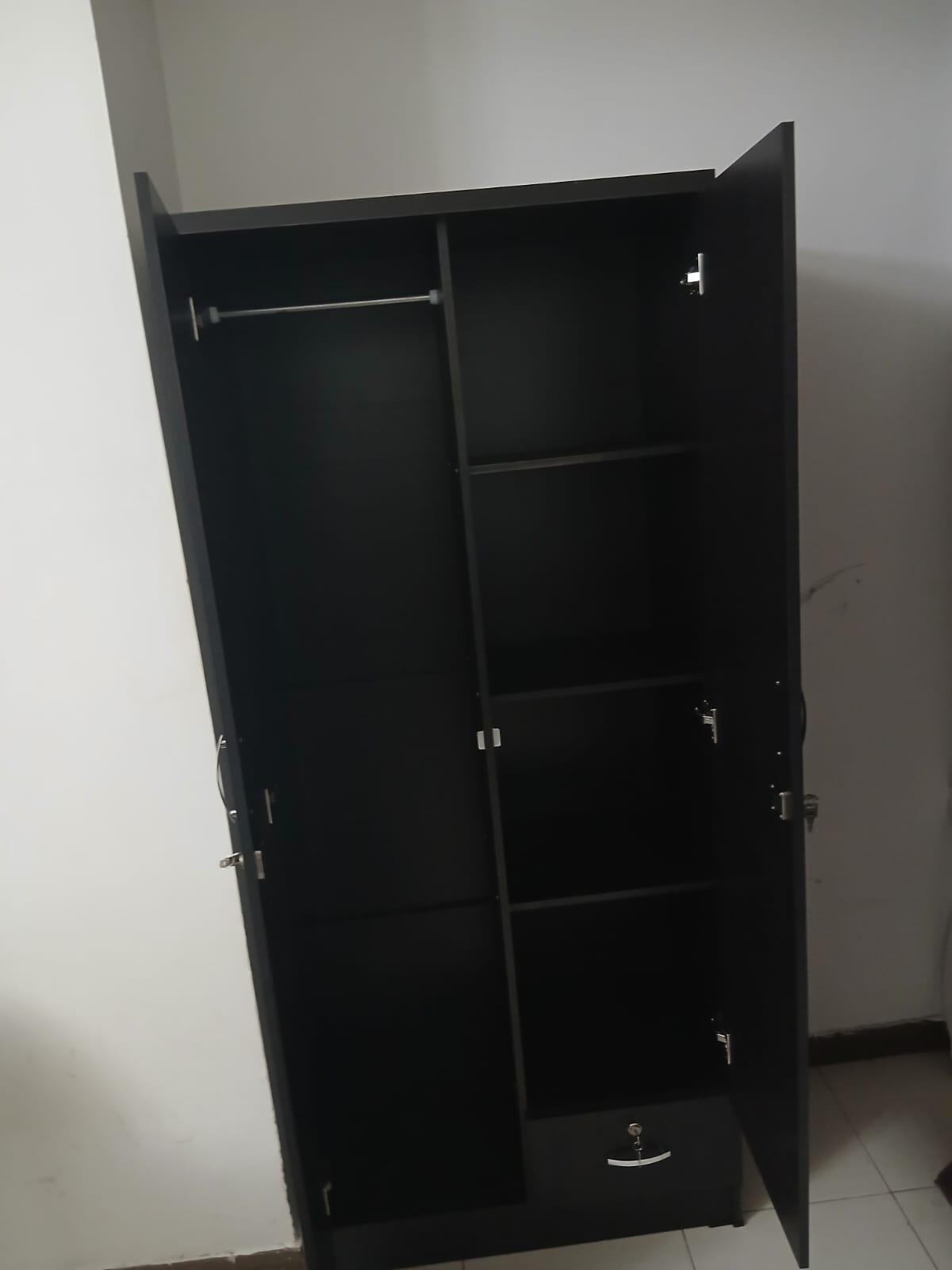 INFINI HOMES 2 Door Wooden Wardrobe UAE - White Engineered Wood 1 Lockable Drawer Modern Dubai Abu Dhabi Sharjah