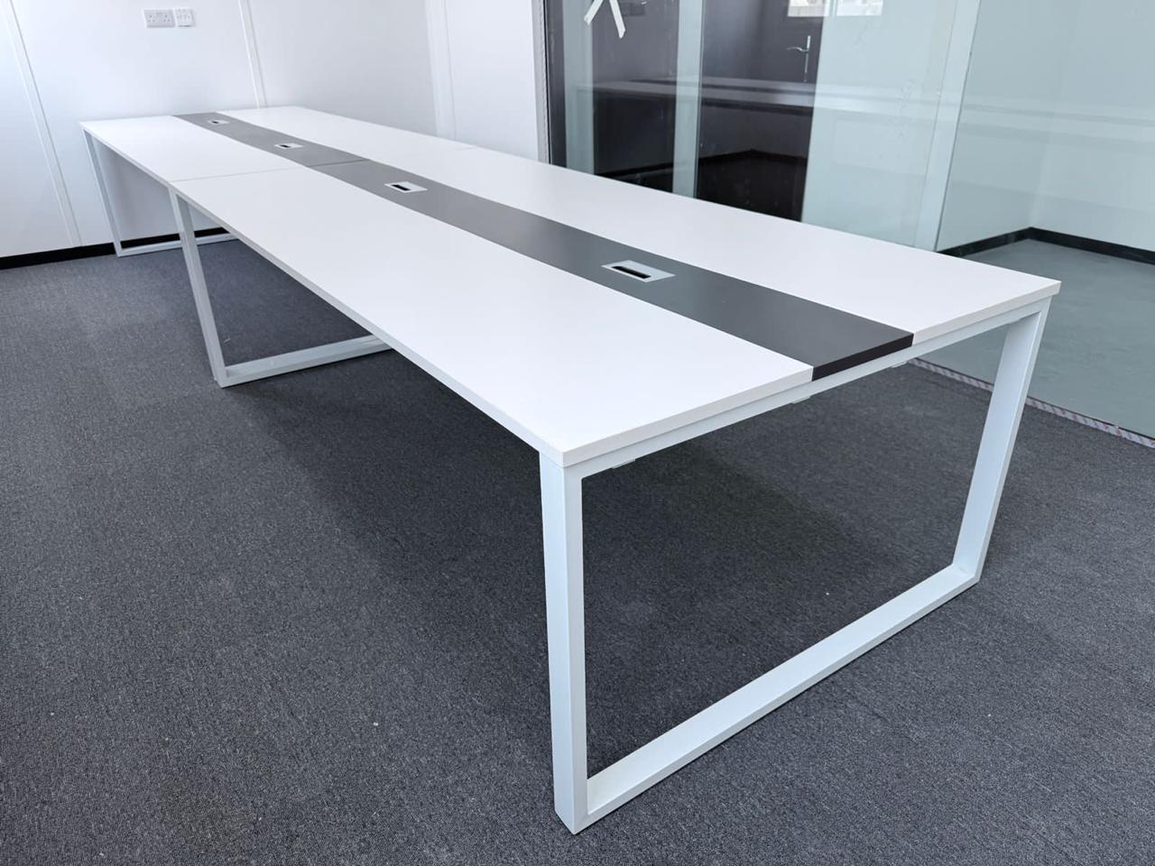 INFINI HOMES Meeting Table UAE - Model AF-MT-30 White Grey 120x300cm Metal Leg Dubai Abu Dhabi Sharjah