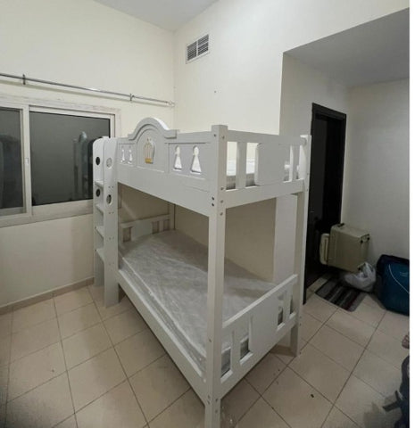 Wooden Bunk Bed for Kids & Teens UAE | Heavy Duty Bunk Bed Frame with Ladder & Safety Guardrail 0.9M White 01
