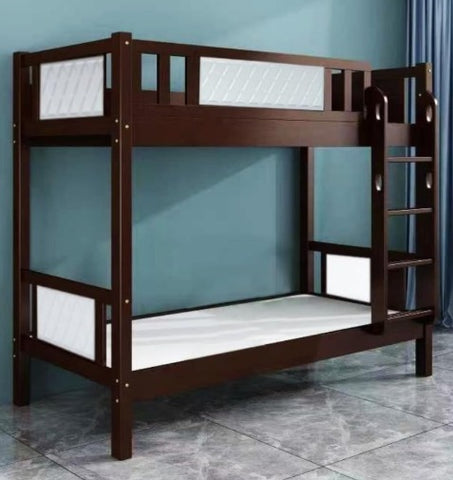 Wooden Bunk Bed for Kids & Teens UAE | Heavy Duty Bunk Bed Frame with Ladder & Safety Guardrail 0.9M Walnut