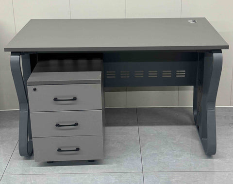 Modern Gray Office Desk with 3-Drawer Mobile Pedestal | UAE Delivery 140x60