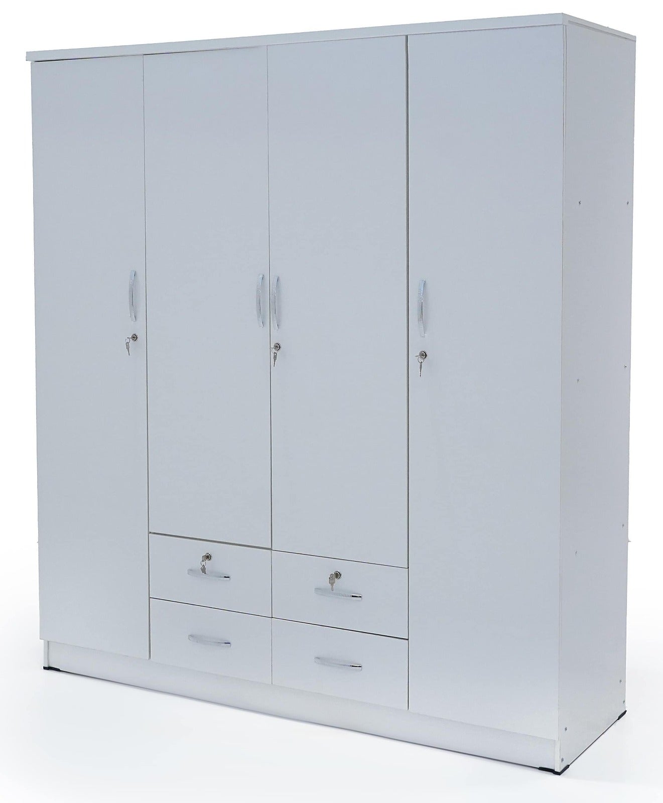 4-Door Wardrobe with Drawers | 190Hx160Wx50D cm | Premium Wooden Wardrobe UAE