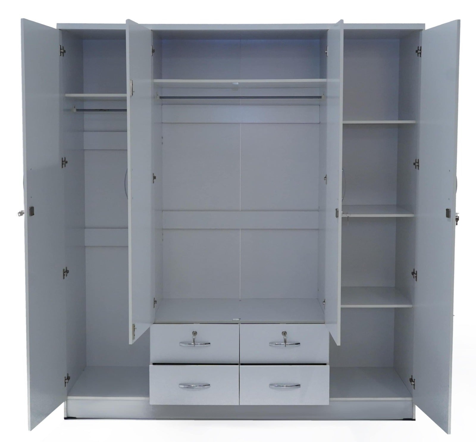 4-Door Wardrobe with Drawers | 190Hx160Wx50D cm | Premium Wooden Wardrobe UAE