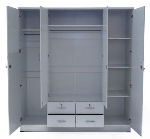 4-Door Wardrobe with Drawers | 190Hx160Wx50D cm | Premium Wooden Wardrobe UAE