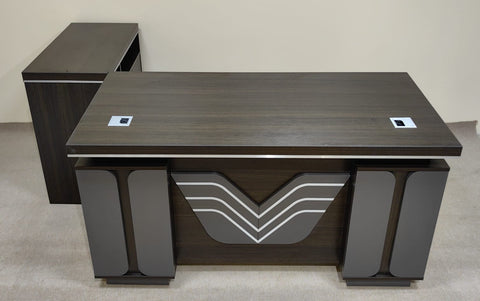L-Shape Office Desk IH-5214-L | 140×70×75 cm | Coffee, Grey & Khaki