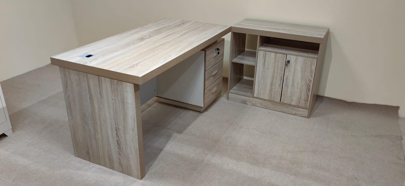 L-Shape Office Desk Beech & White | 140×70×75 cm | IH-2014-L