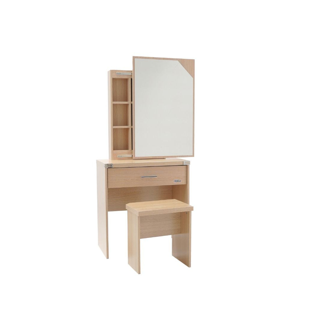 Sliding Mirror Dressing Table with Stool – Natural Oak Finish | UAE Delivery
