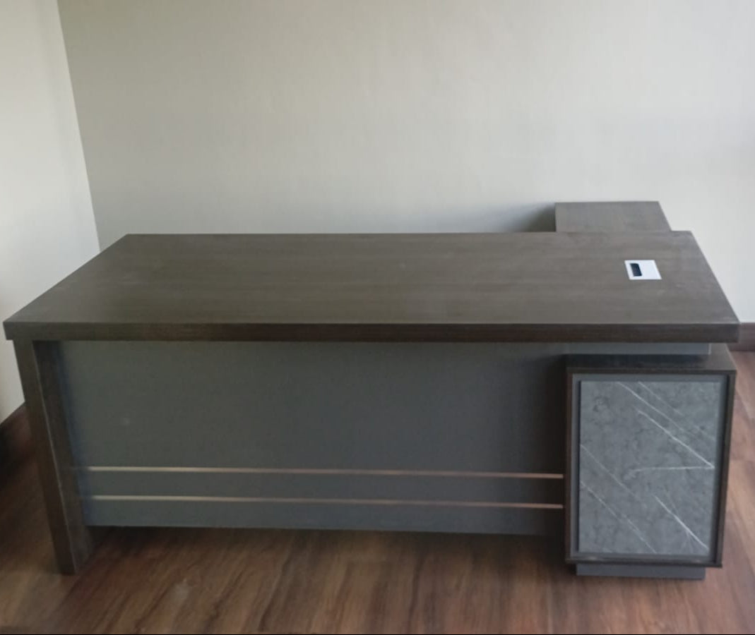 L-Shape Office Desk 1.8m Coffee Grey | Premium Executive Desk UAE