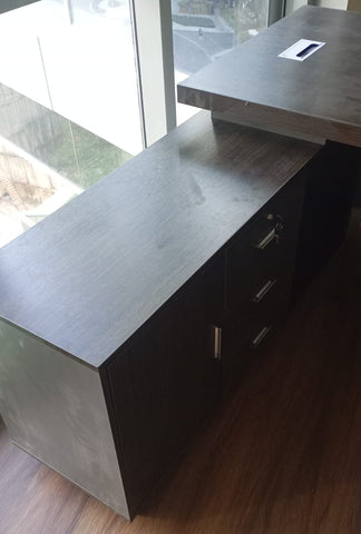L-Shape Office Desk 1.6M Coffee Grey | Premium Executive Desk UAE