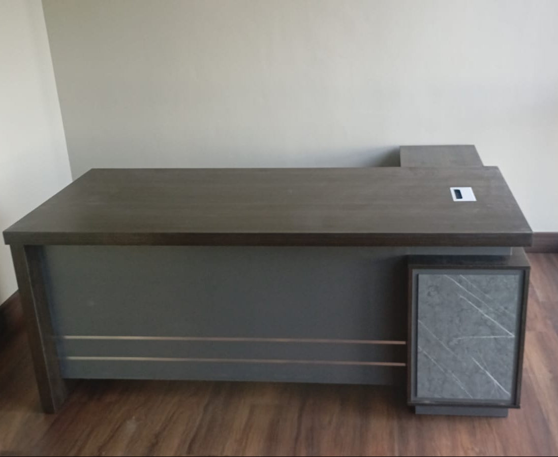 L-Shape Office Desk 1.6M Coffee Grey | Premium Executive Desk UAE