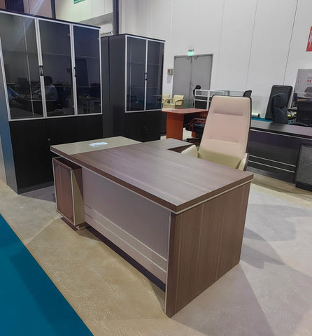 L-Shape Office Desk 1.8m Oak & Khaki - Premium Executive Workstation UAE | IH 4218