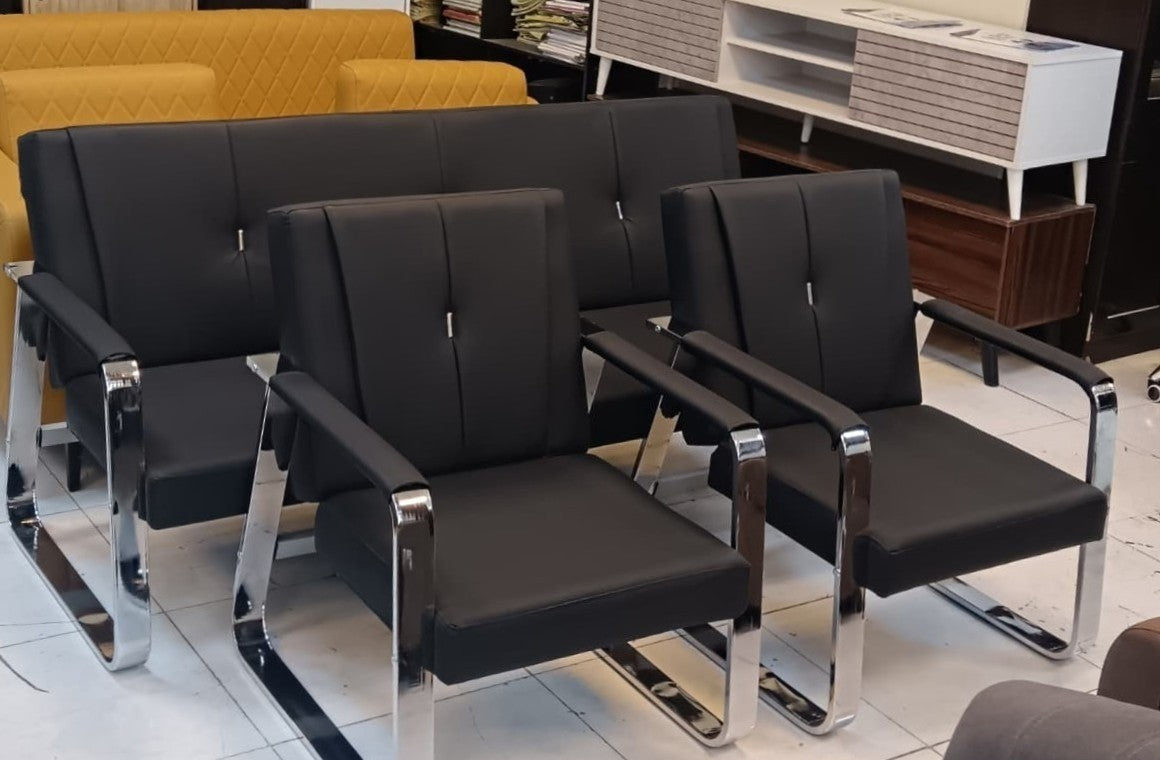 Brown PU Office Sofa Set (3+1+1) - Premium Leather Seating | IH 685 Black