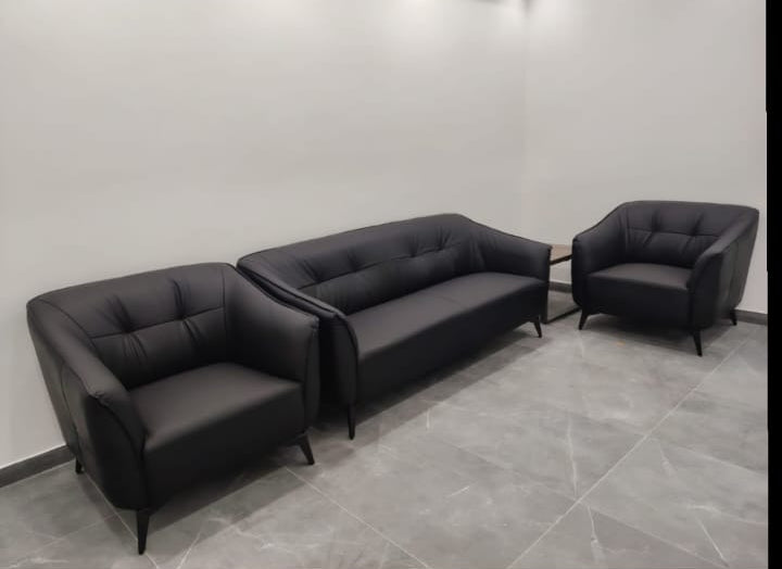 Aurora 8136 Black Leather Sofa Set - 3 Seater, 2 Seater & 1 Seater | Premium Living Room Furniture UAE