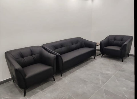 Aurora 8136 Black Leather Sofa Set - 3 Seater, 2 Seater & 1 Seater | Premium Living Room Furniture UAE