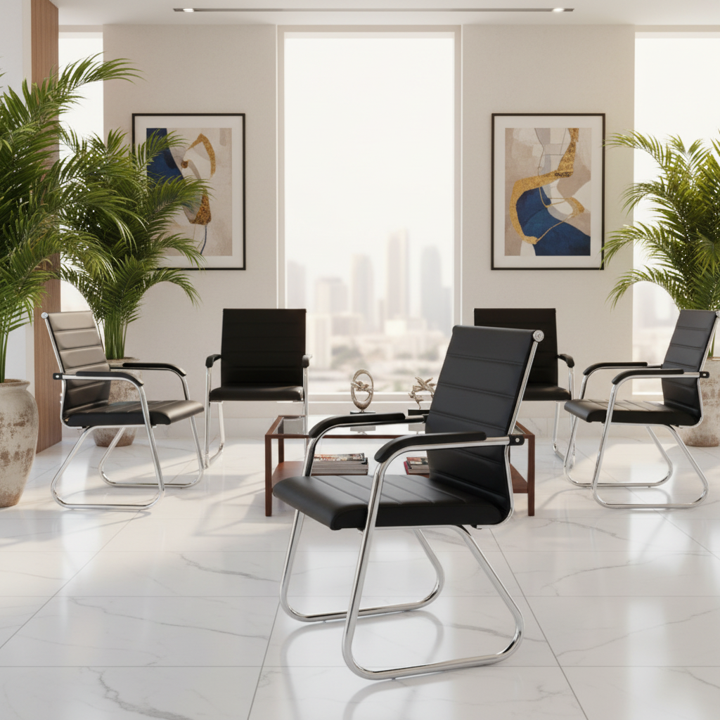 PU Visitor Chair with Chrome Arms & Base | Office Guest Seating UAE | IH C30