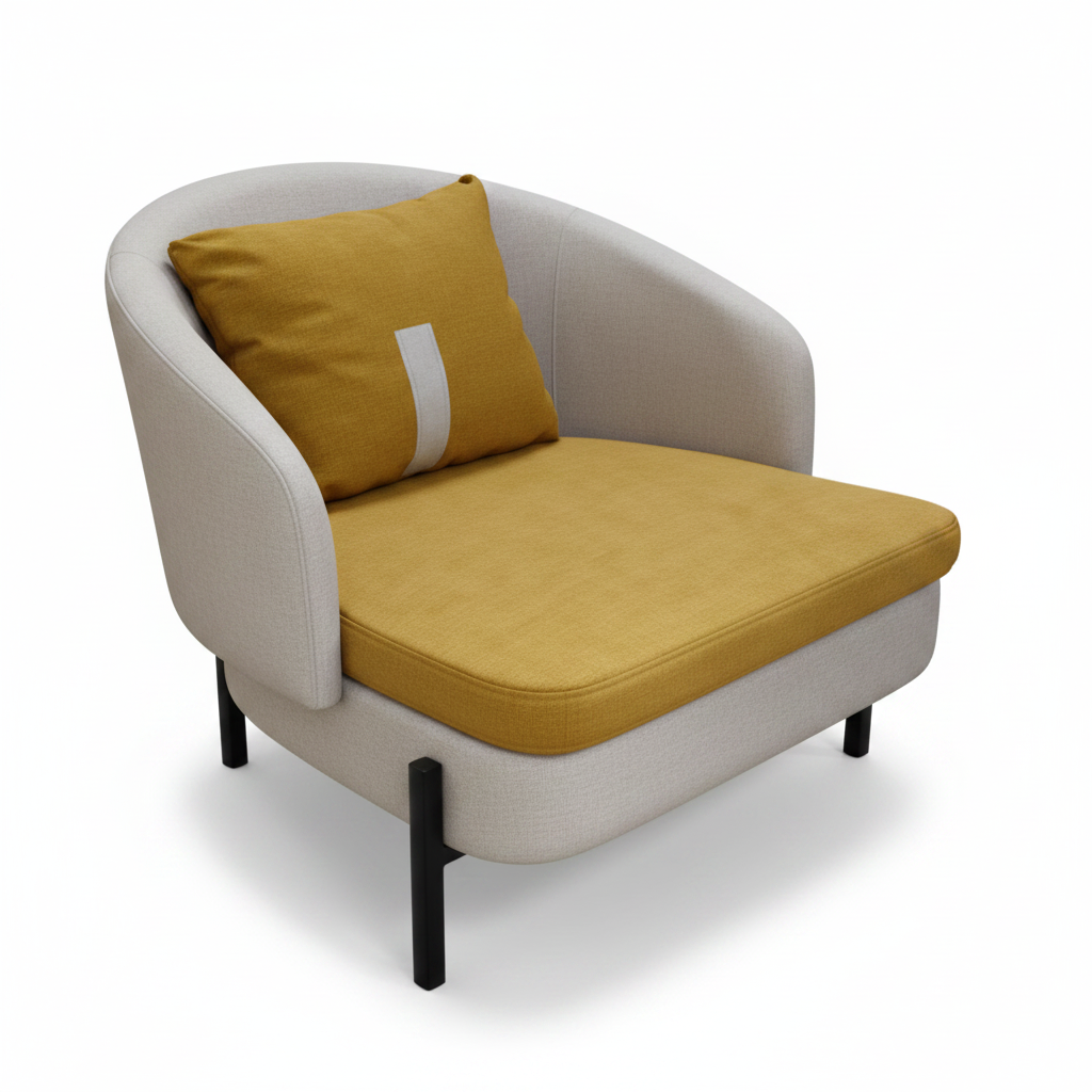 Luxury Cream and Mustard Yellow Single Accent Chair with Cushion and Black Legs – Modern Living Room Chair UAE | Infini Homes