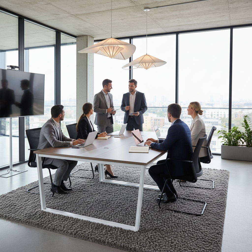 INFINI HOMES Wooden Steel Meeting Table IH 2412 in a modern glass-wall boardroom – executive conference table Dubai Abu Dhabi UAE