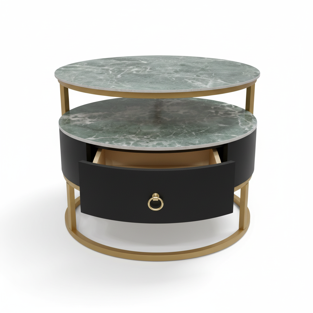 Sintered Stone Coffee Table Set (1+1) | Green & Gold | IH 9001