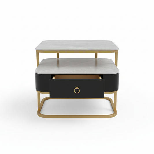 Sintered Stone Coffee Table Set (1+1) | Grey & Gold | IH 9004