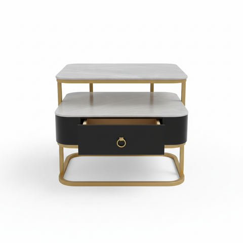 Sintered Stone Coffee Table Set (1+1) | Grey & Gold | IH 9004