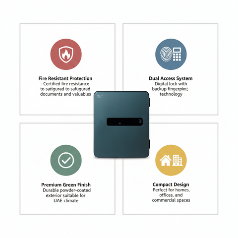METACEL Fire Resistant Safe MC-040PR Green - Digital Lock & Fingerprint - UAE Delivery