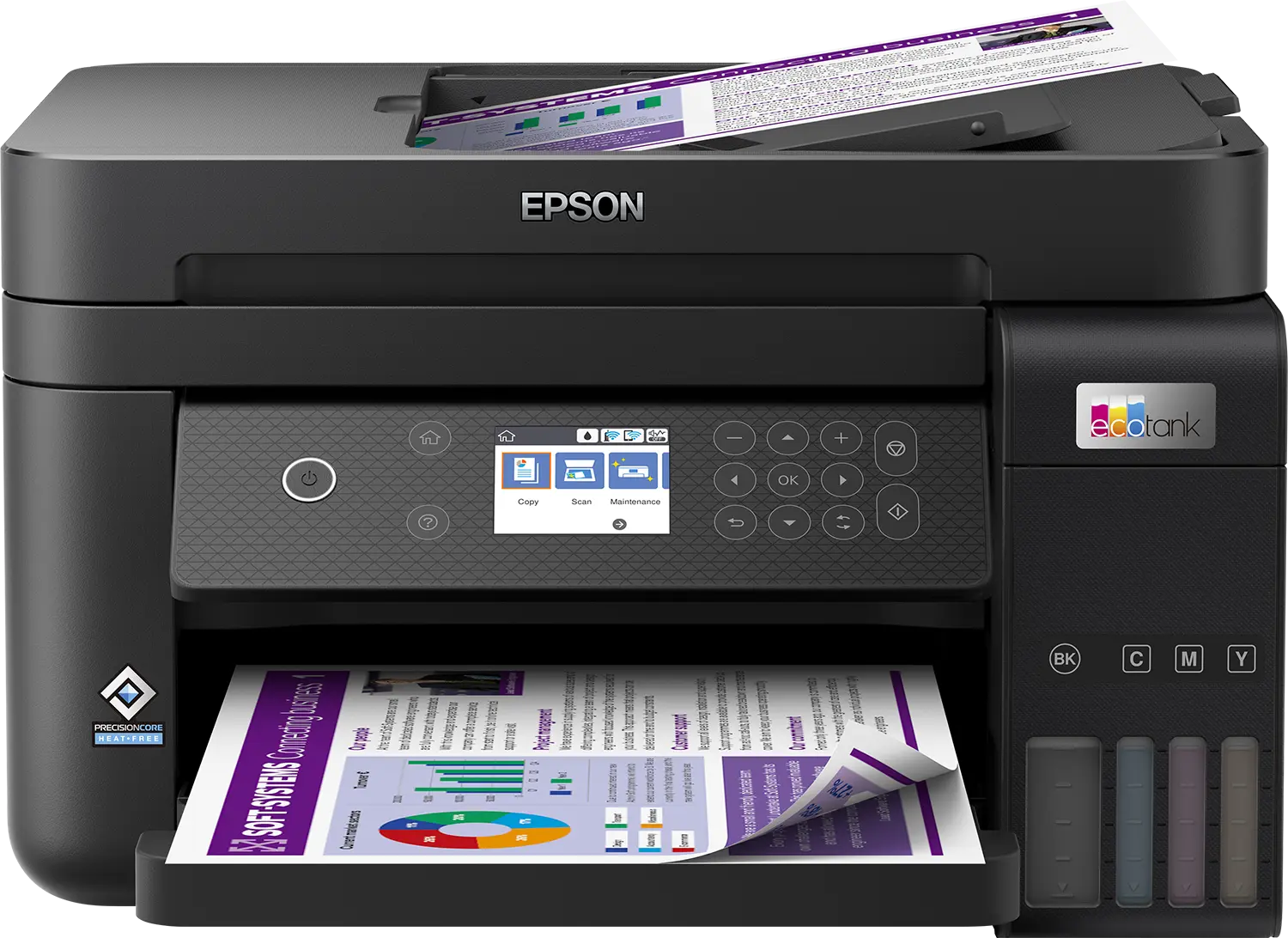 Epson EcoTank L6370 front view with touchscreen control panel and ink tank system – Dubai UAE