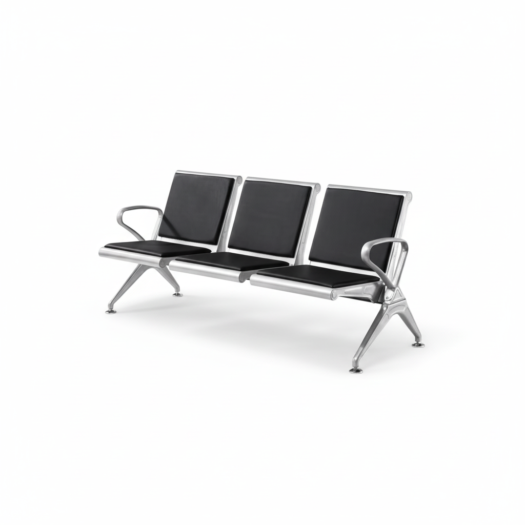 Airport Chair 3-Seater Steel Silver + PVC Black | UAE-Wide Delivery