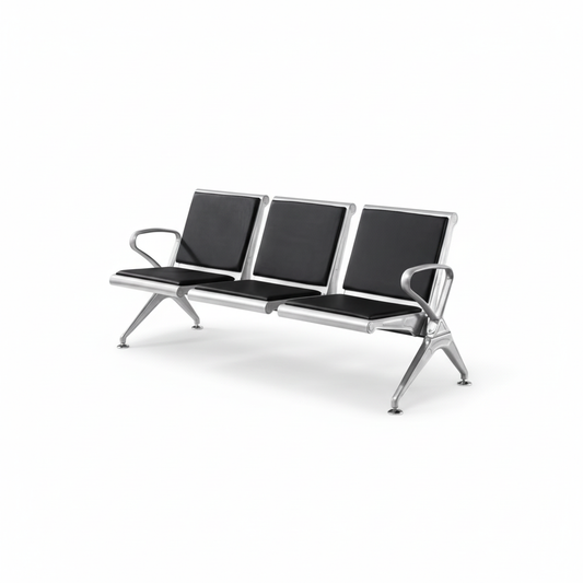 Airport Chair 3-Seater Steel Silver + PVC Black | UAE-Wide Delivery
