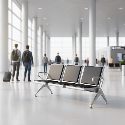 Airport Chair 3-Seater Steel Silver + PVC Black | UAE-Wide Delivery