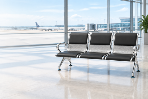Airport Chair 3-Seater Steel Silver & Black PVC - UAE Delivery