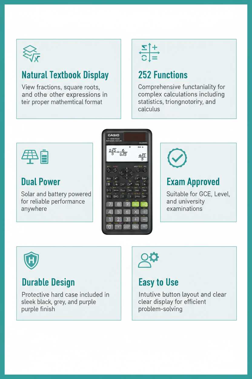 Casio FX-85ES Plus Scientific Calculator 12 Digit - Black Grey Purple