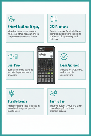 Casio FX-85ES Plus Scientific Calculator 12 Digit - Black Grey Purple