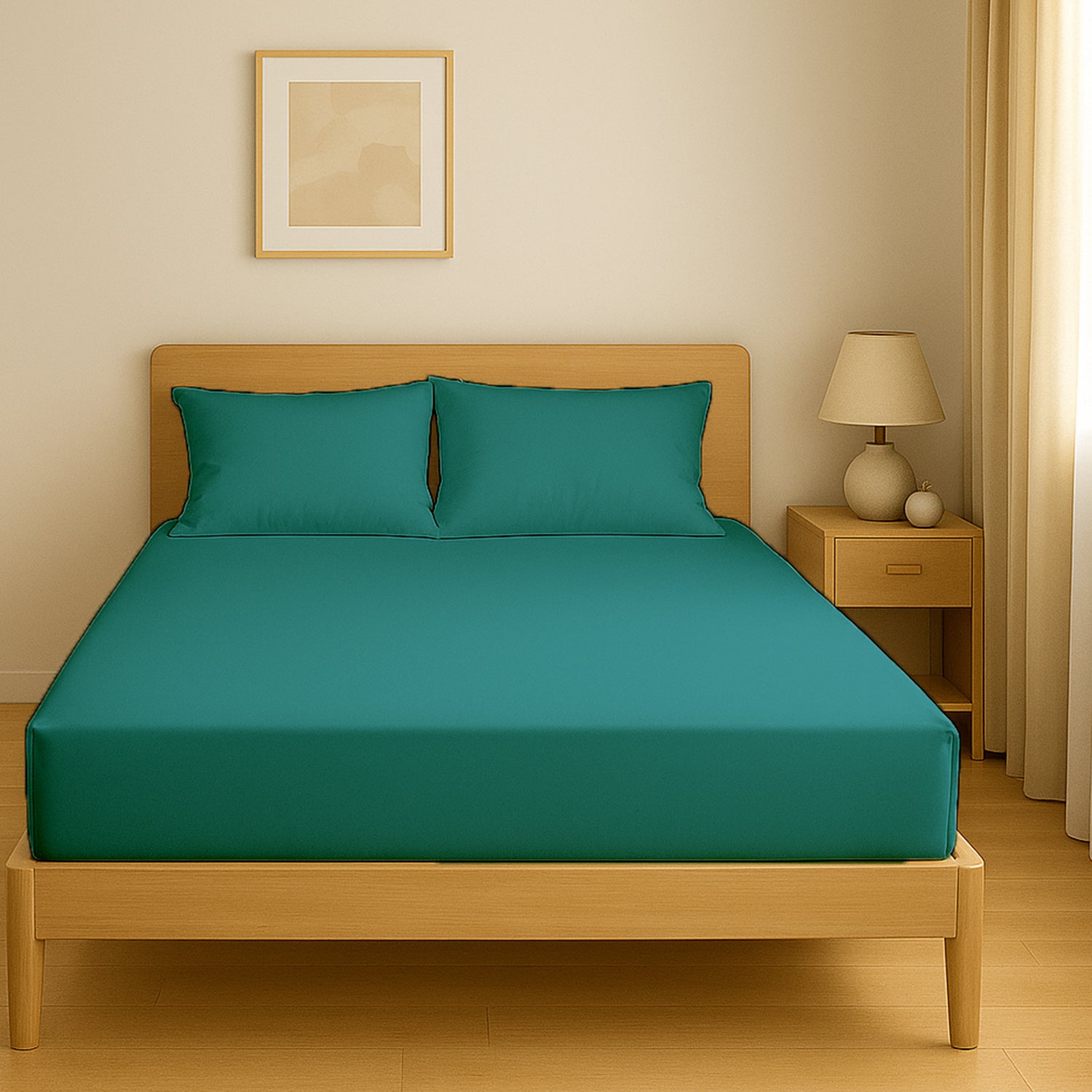 Infini HOMES Premium Dyed Fitted Sheet Set – 160X200 cm – Elegant Microfiber Finish – Includes 2 Pillow Covers