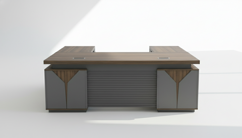 L Shaped Office Desk 180cm with Mobile Drawer - Premium Walnut Grey Executive Table UAE