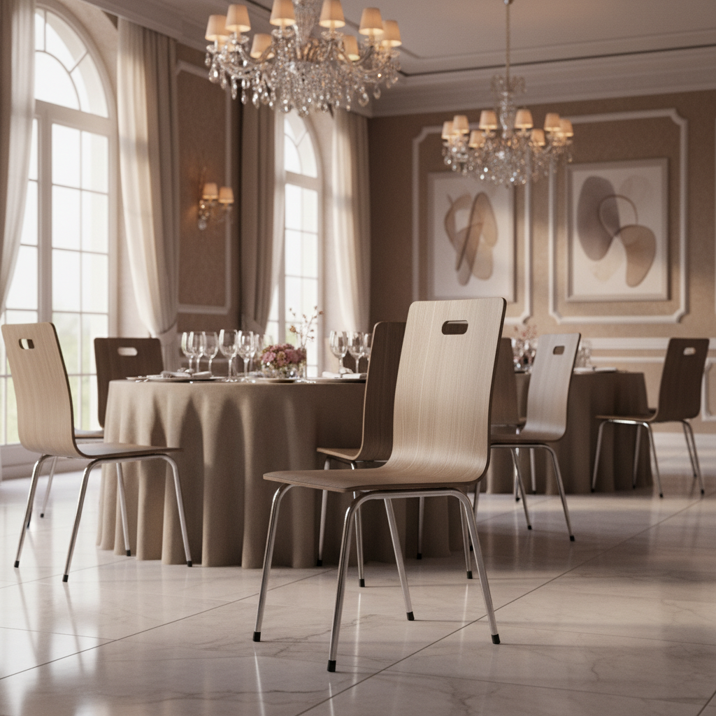 Banquet Chair IH 065 – Wooden Frame with Steel Legs | Beech Finish