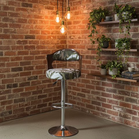 INFINI HOMES Bar Chair IH 245 – Botanical Bar Chair in Café Setting with Exposed Brick, Commercial Seating UAE