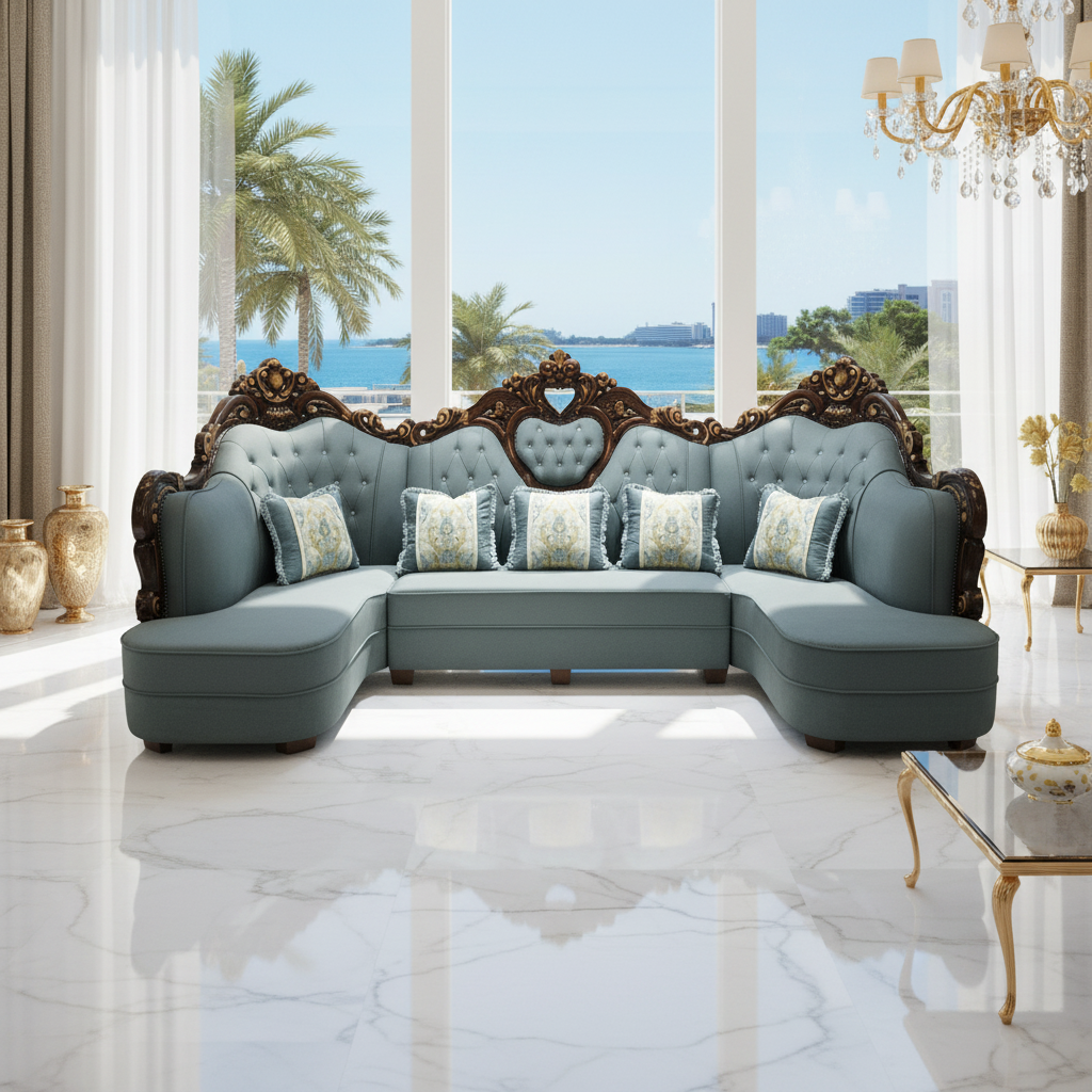 PU Classic Sofa IH 8762 – Light Blue | Premium Living Room Sofa UAE