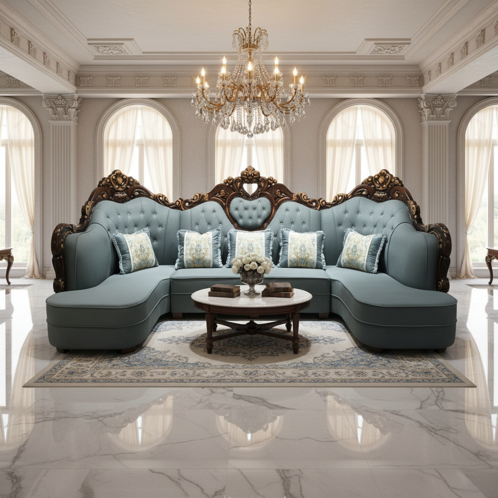 PU Classic Sofa IH 8762 – Light Blue | Premium Living Room Sofa UAE