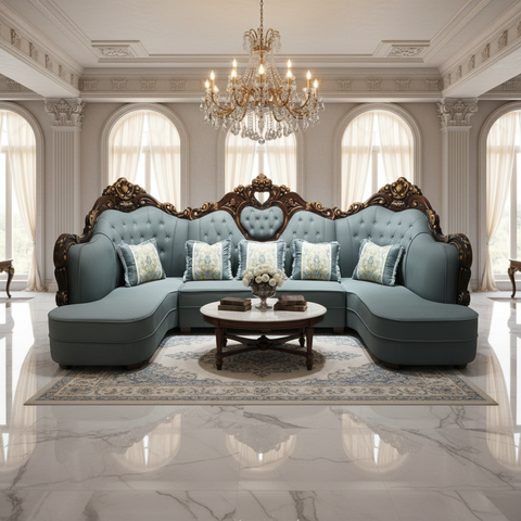 PU Classic Sofa IH 8762 – Light Blue | Premium Living Room Sofa UAE