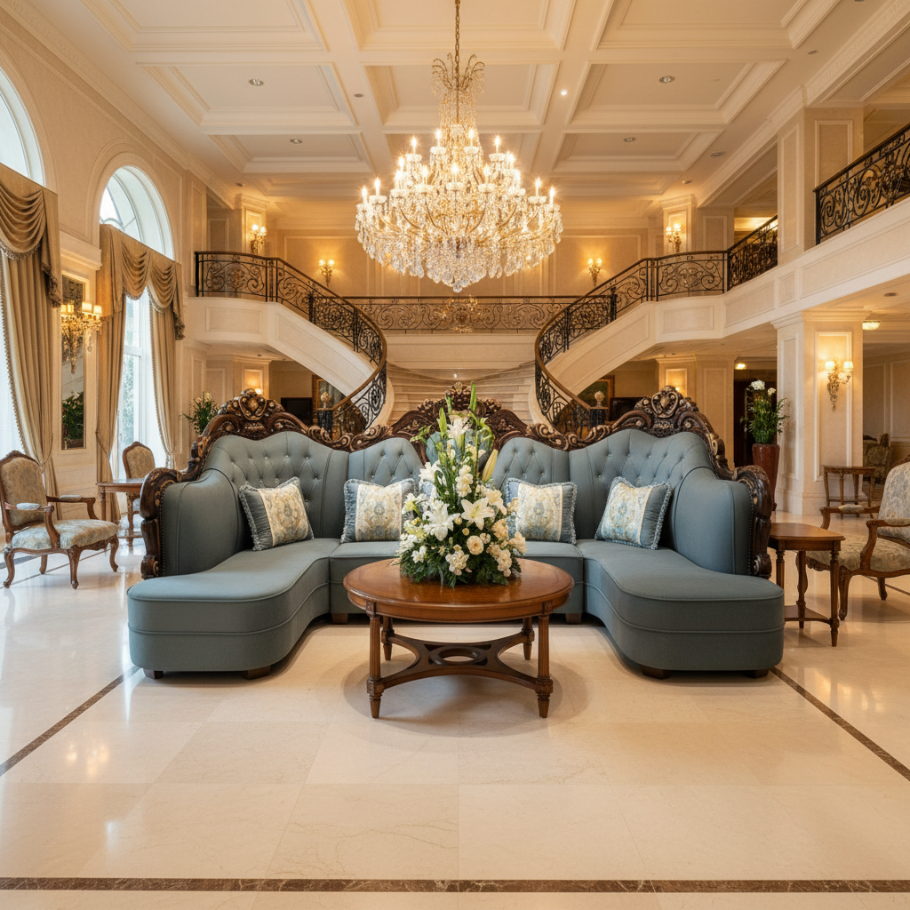 PU Classic Sofa IH 8762 – Light Blue | Premium Living Room Sofa UAE