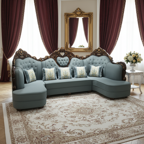PU Classic Sofa IH 8762 – Light Blue | Premium Living Room Sofa UAE