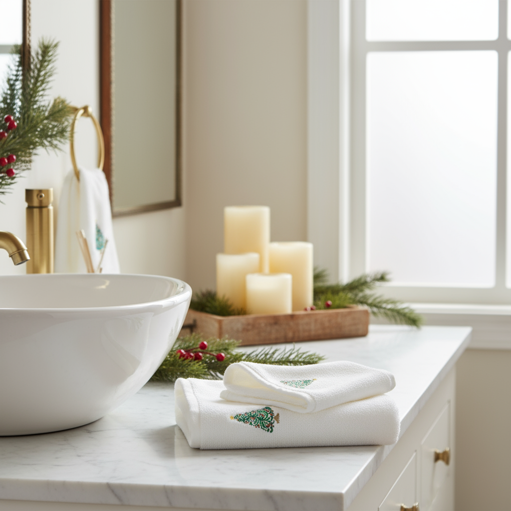 Christmas Bath Towel UAE - Embroidered Tree Design 70x140cm Cotton Dubai Abu Dhabi