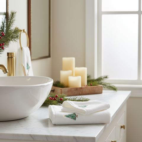 Christmas Bath Towel UAE - Embroidered Tree Design 70x140cm Cotton Dubai Abu Dhabi