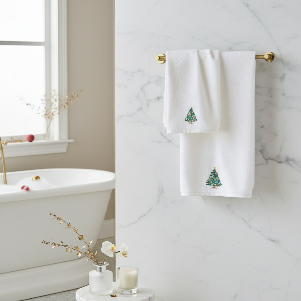 Christmas Bath Towel UAE - Embroidered Tree Design 70x140cm Cotton Dubai Abu Dhabi
