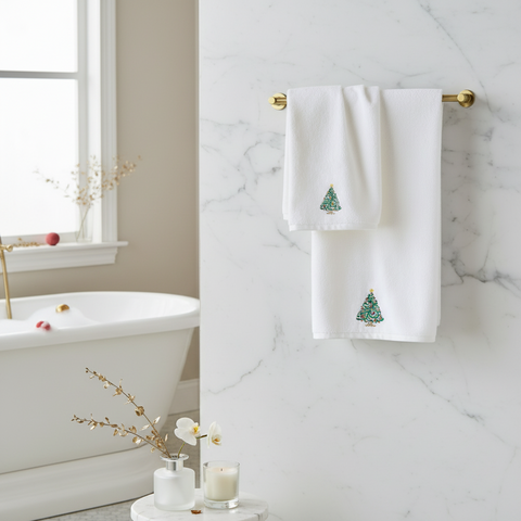 Christmas Bath Towel UAE - Embroidered Tree Design 70x140cm Cotton Dubai Abu Dhabi